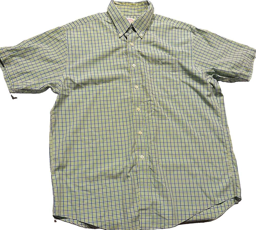 Brooks Brothers Shirt Mens Large Green Blue Plaid 346 Button Down Casual